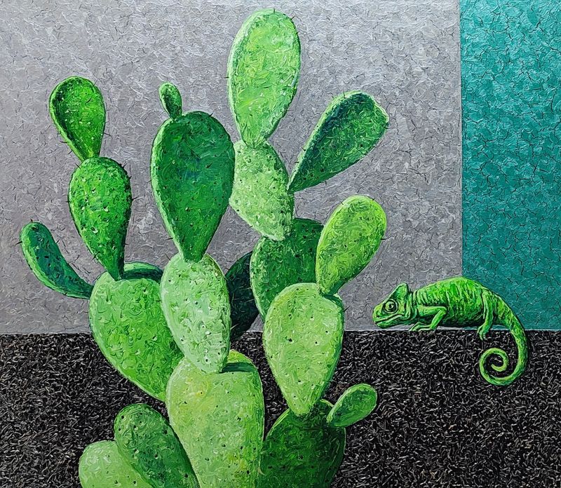 Cactus and chameleon.