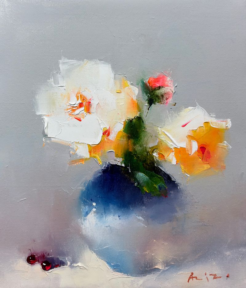 White roses in a white vase