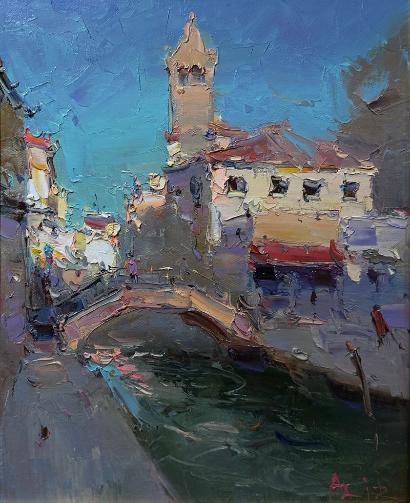 Venetian Crossing. (Original Plein Air Painting, painted on location in Venice, Italy)