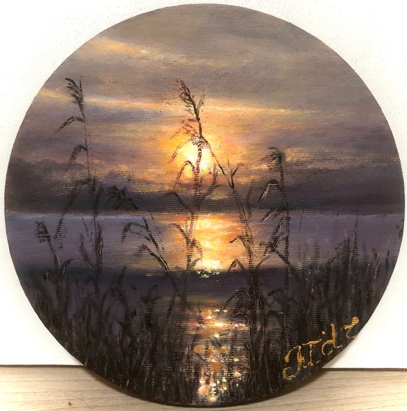 “Warm Light” Miniature landscape oil painting 