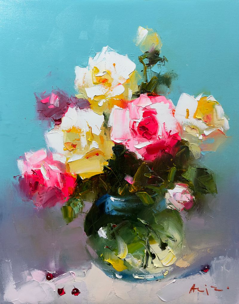 Roses on a turquoise background